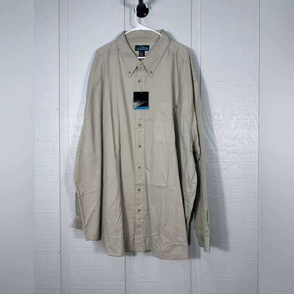 Tri-Mountain Khaki Long Sleeve Stain Resistant Button Down Size 5 XL NWT - Picture 1 of 10